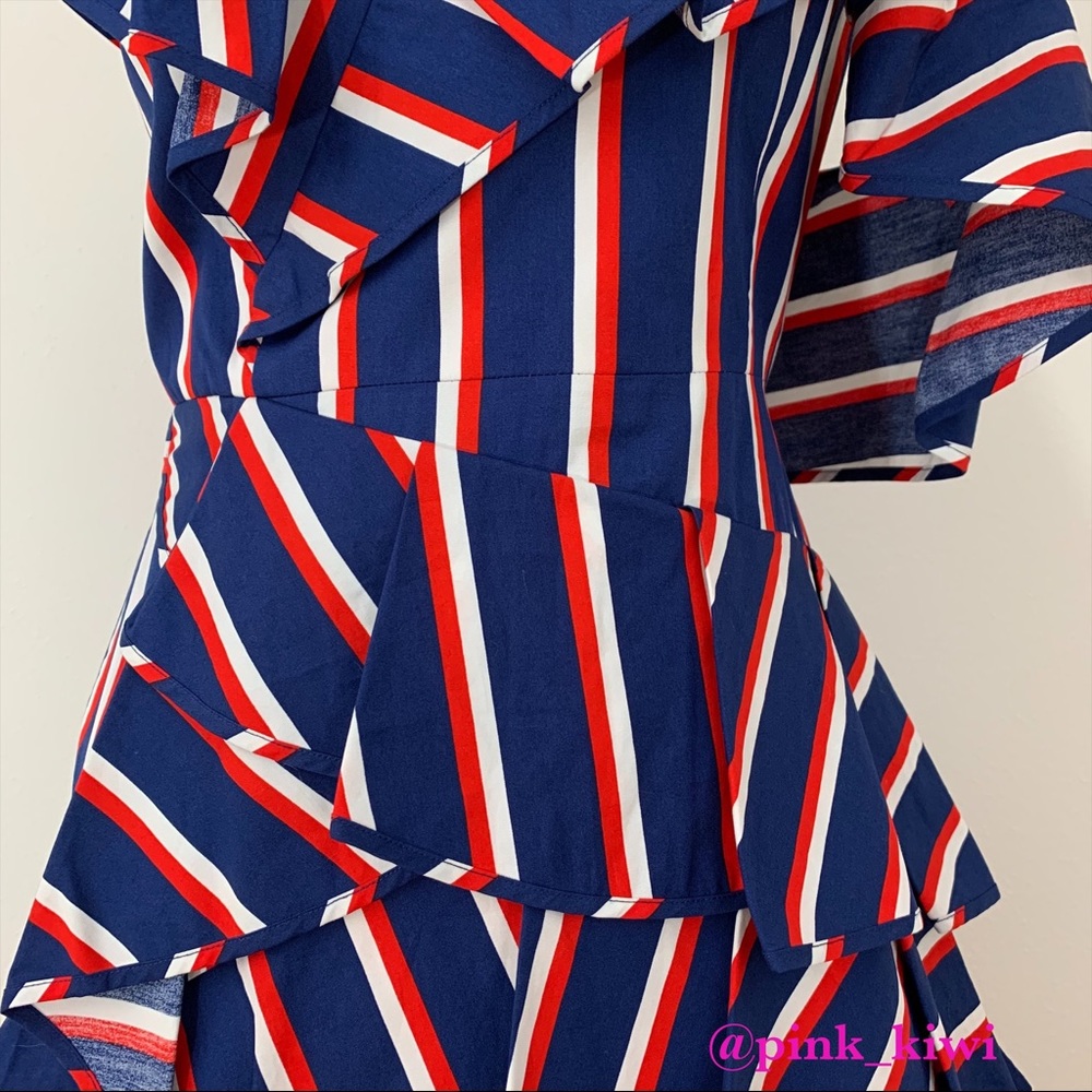 Alice + Olivia Laflora Asymmetrical Striped Ruffle Dress - Picture 4 of 13
